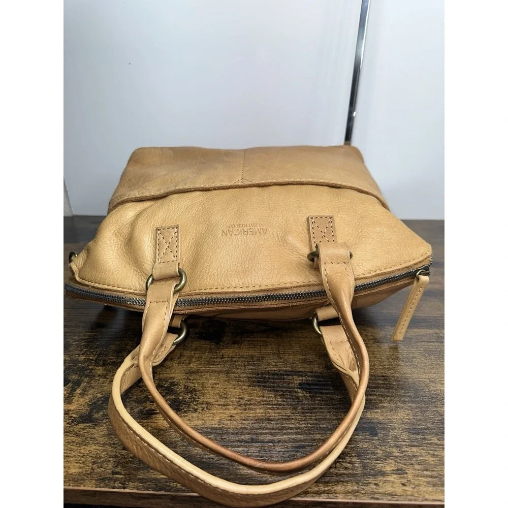 American Leather Co Tan Satchel Shoulder Crossbody Bag Large Genuine Leather